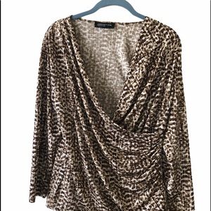 Jones New York animal print wrap blouse/top.